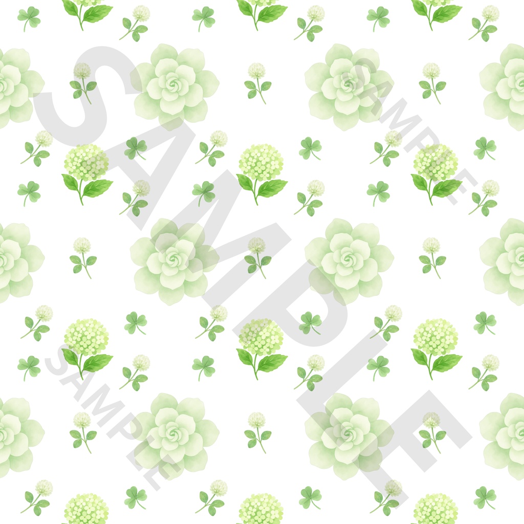 花柄シームレスパターン素材集 8点フルセット (グリーン・ブルー・ピンク・イエロー 各カラー背景+白背景)