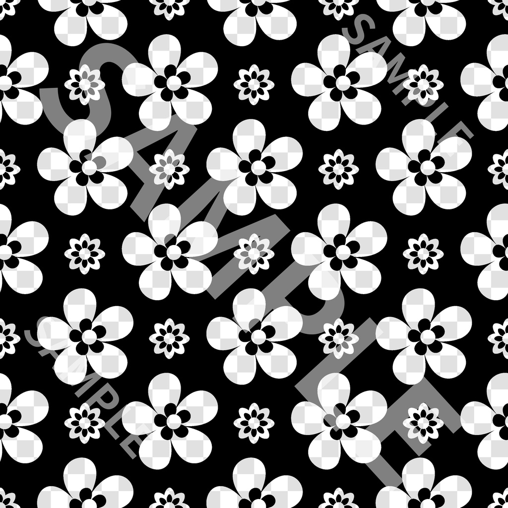 花柄シームレスパターン素材3 4点セット (透過済み・カラーパターン5種類)