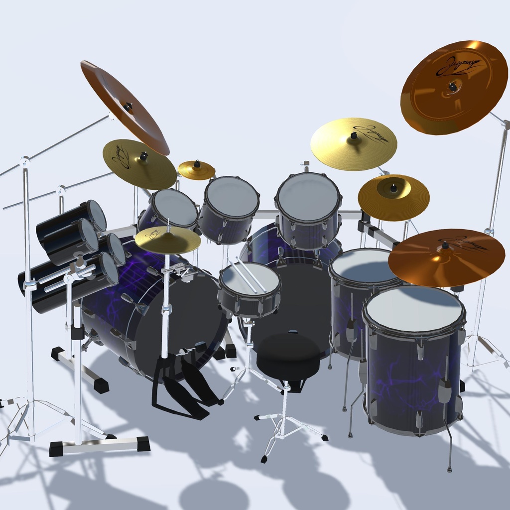 シンバルが揺れるドラムセット Drum set - ツーバス多点セット(VRChat想定)