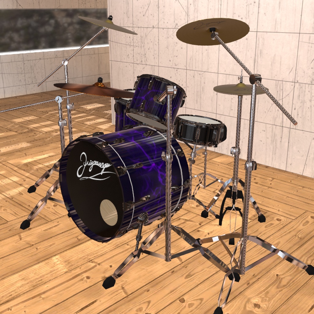シンバルが揺れるドラムセット Drum set - 3点セット(VRChat想定)