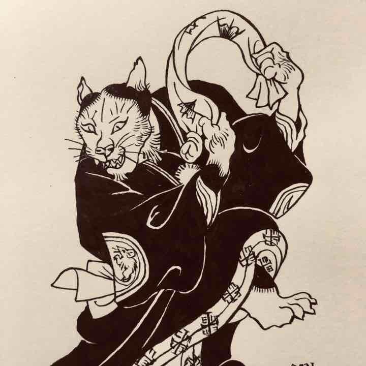 孝夫原画 No.B0818『踊る猫』（孝夫印画1枚付き/送料込み）