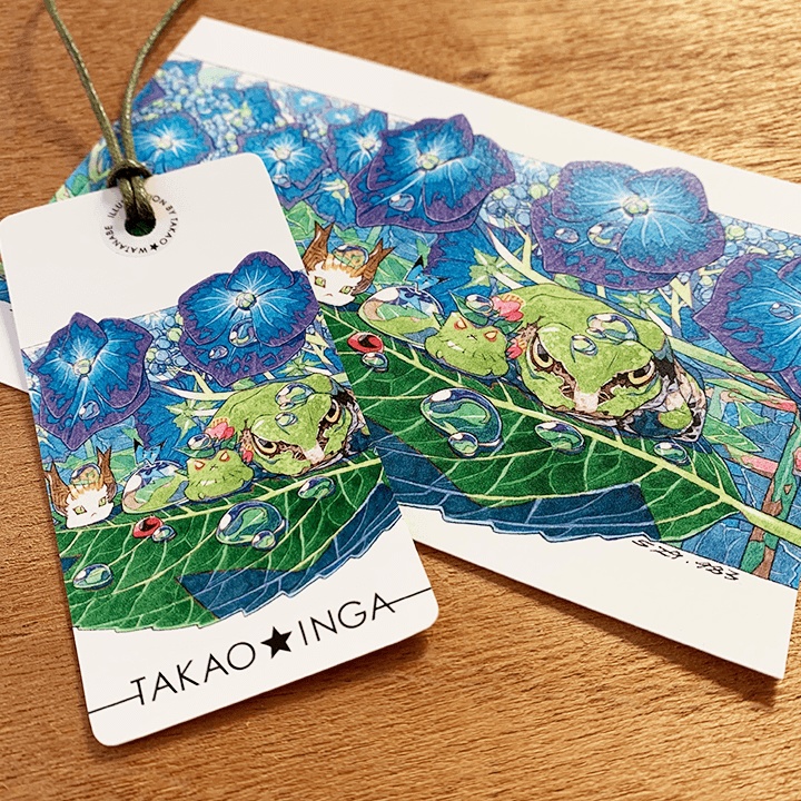 紫陽花と蛙の栞とポストカード/送料込み