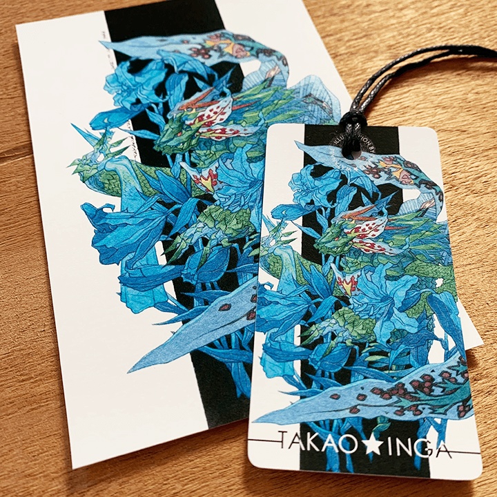 百合のドラゴンの栞とポストカード/送料込み