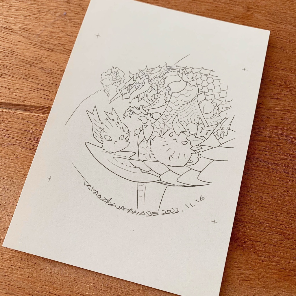 缶バッチ用原画『ドラゴンとコケダマちゃん』 (原画+特典あり/送料込み)