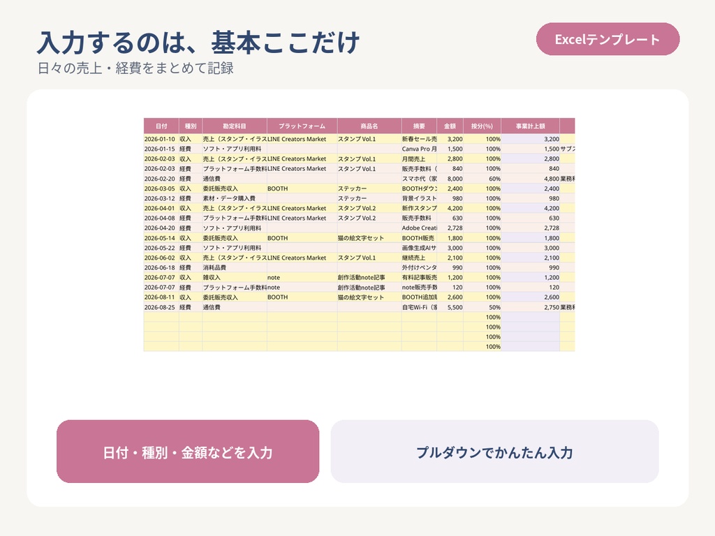 クリエイター向け 売上・経費かんたん管理Excel