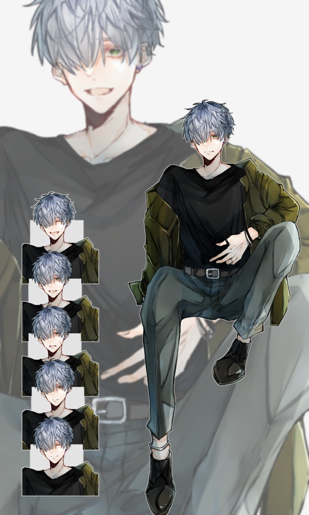 【TRPG有料立ち絵_全身+差分5種】銀髪目隠れ男性