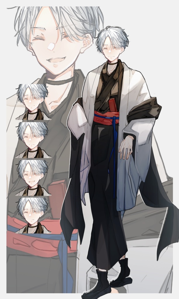 【TRPG有料立ち絵_全身+差分4種】白髪/黒髪 和装男性