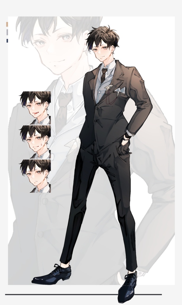 【TRPG有料立ち絵_全身+差分3種】スーツ茶髪短髪男性