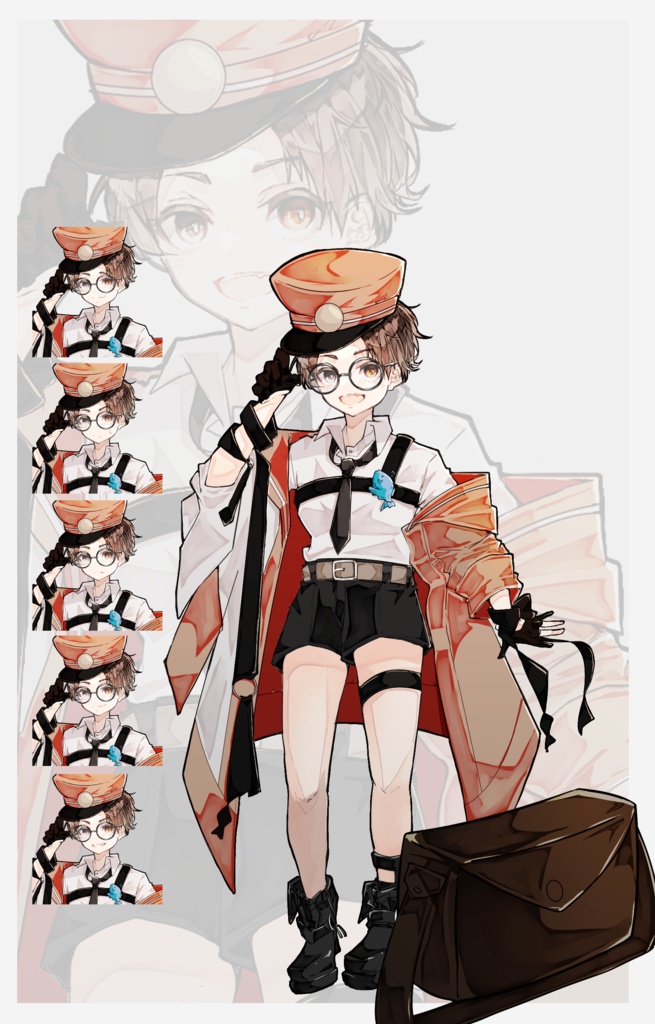 【TRPG有料立ち絵_全身+差分5種】茶髪男の子【眼鏡差分有】