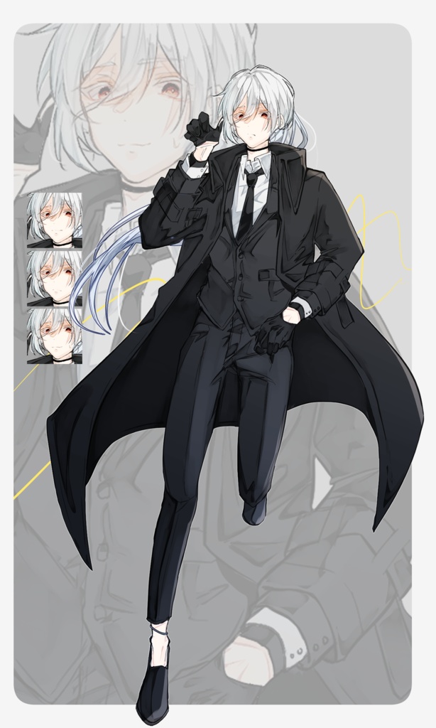 TRPG有料立ち絵_全身+差分3種】スーツ白髪赤目男性 - あずの