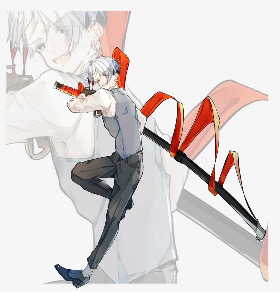 【TRPG有料立ち絵_全身+差分5種】日本刀(大太刀)スーツ男性【戦闘差分有】