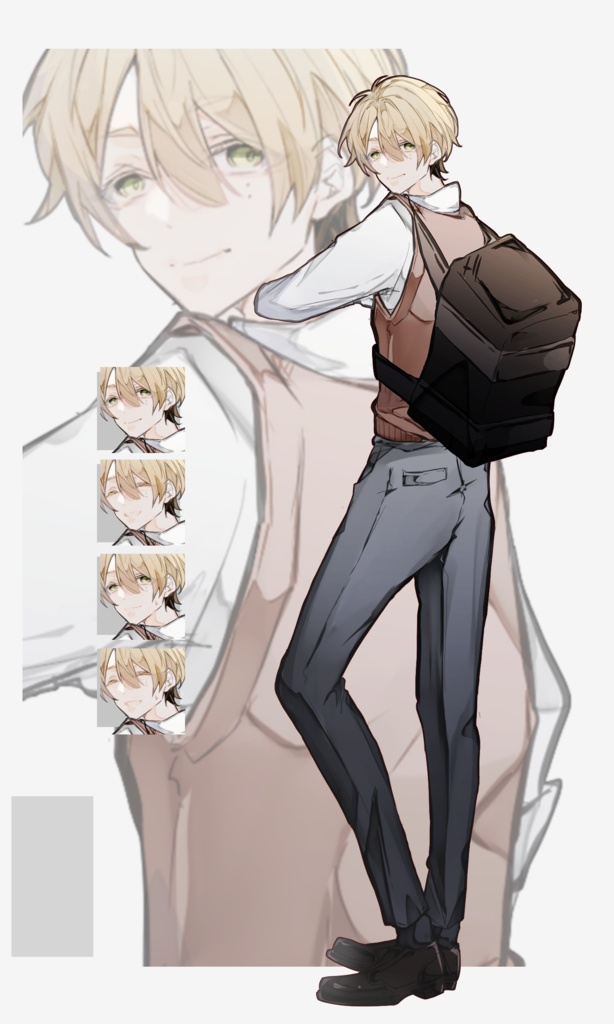 【TRPG有料立ち絵_全身+差分3種】男子高校生【鞄あり無し差分】