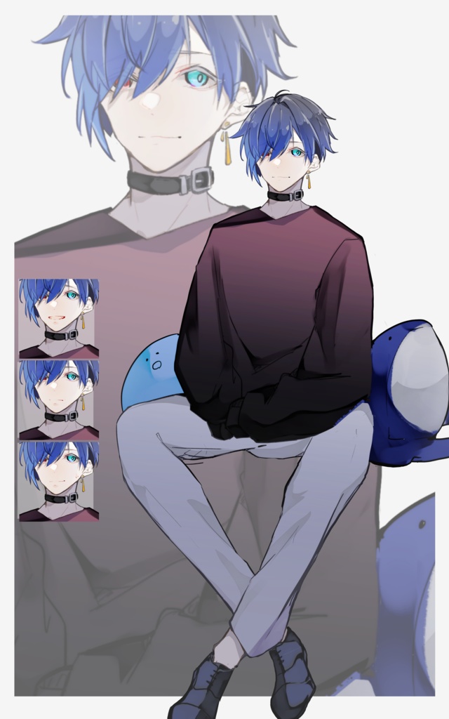 【TRPG有料立ち絵_全身+差分3種】青髪男性