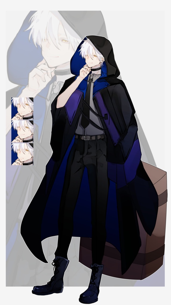【TRPG有料立ち絵_全身+差分3種】ローブ白髪男性_トランク付きファンタジー風