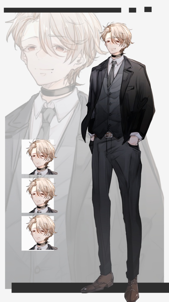 【TRPG有料立ち絵_全身+差分3種】スーツ金髪男性