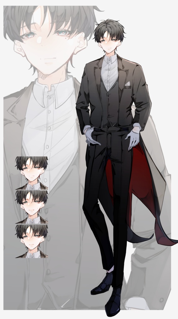 【TRPG有料立ち絵_全身+差分3種】燕尾服男性_黒髪碧眼