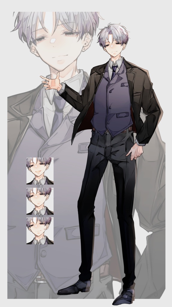 【TRPG有料立ち絵_全身+差分3種】スーツ男性_銀髪黒目