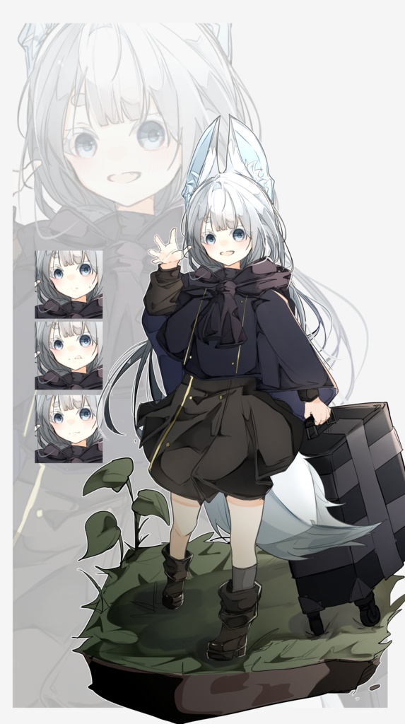 【TRPG有料立ち絵_全身+差分3種+背景有】けもみみ女の子_銀髪青目