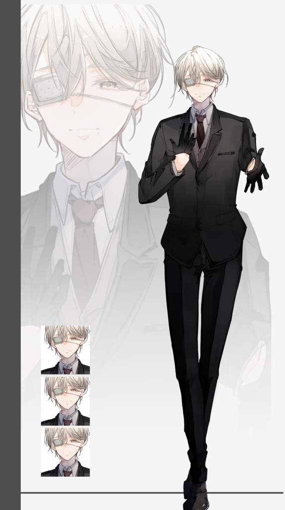 【TRPG有料立ち絵_全身+差分3種】スーツ男性_白銀金目