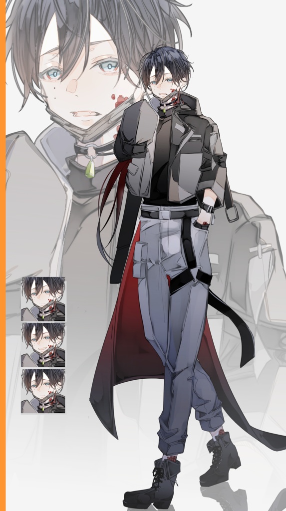 【TRPG有料立ち絵_全身+差分3種】黒髪男性_鱗あり