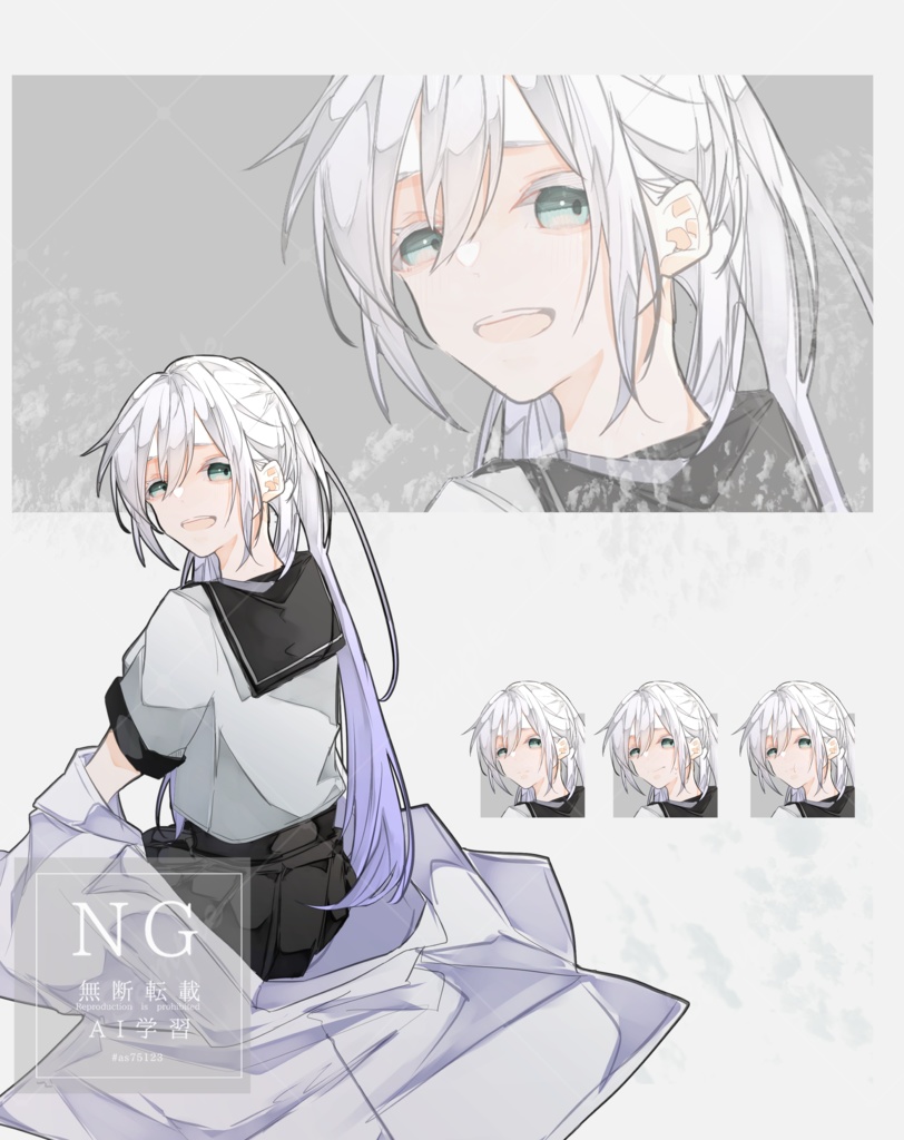 【TRPG有料立ち絵_全身+差分3種】白髪青目女子高生