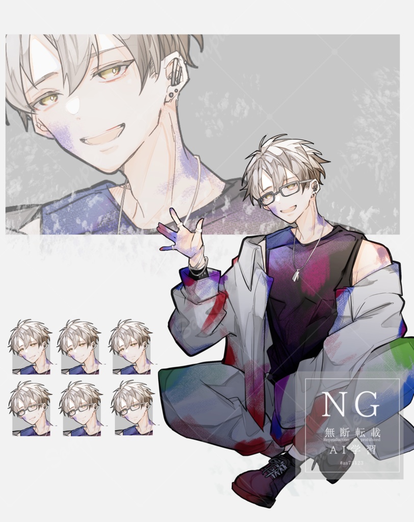 【TRPG有料立ち絵_全身+差分3種】男性画家_眼鏡差分有