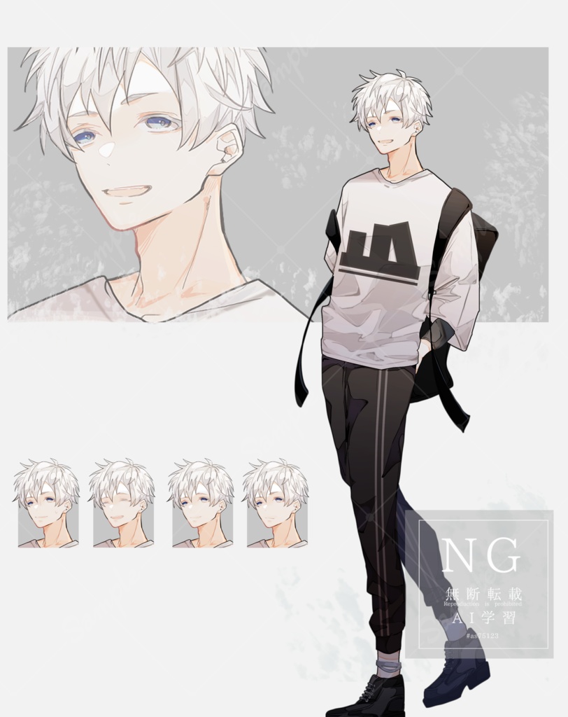 【TRPG有料立ち絵_全身+差分4種】白髪男性_大学生風