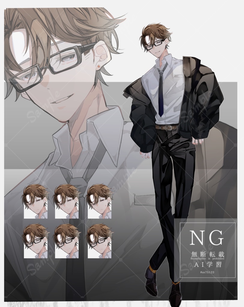 【TRPG有料立ち絵_全身+差分3種】スーツ風冬服男性_眼鏡差分有