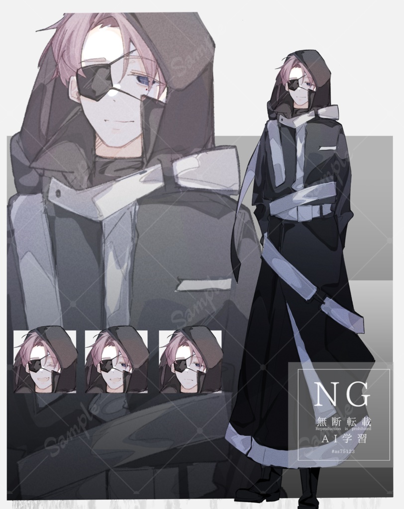 【TRPG有料立ち絵_全身+差分3種】眼帯男性_魔術師風