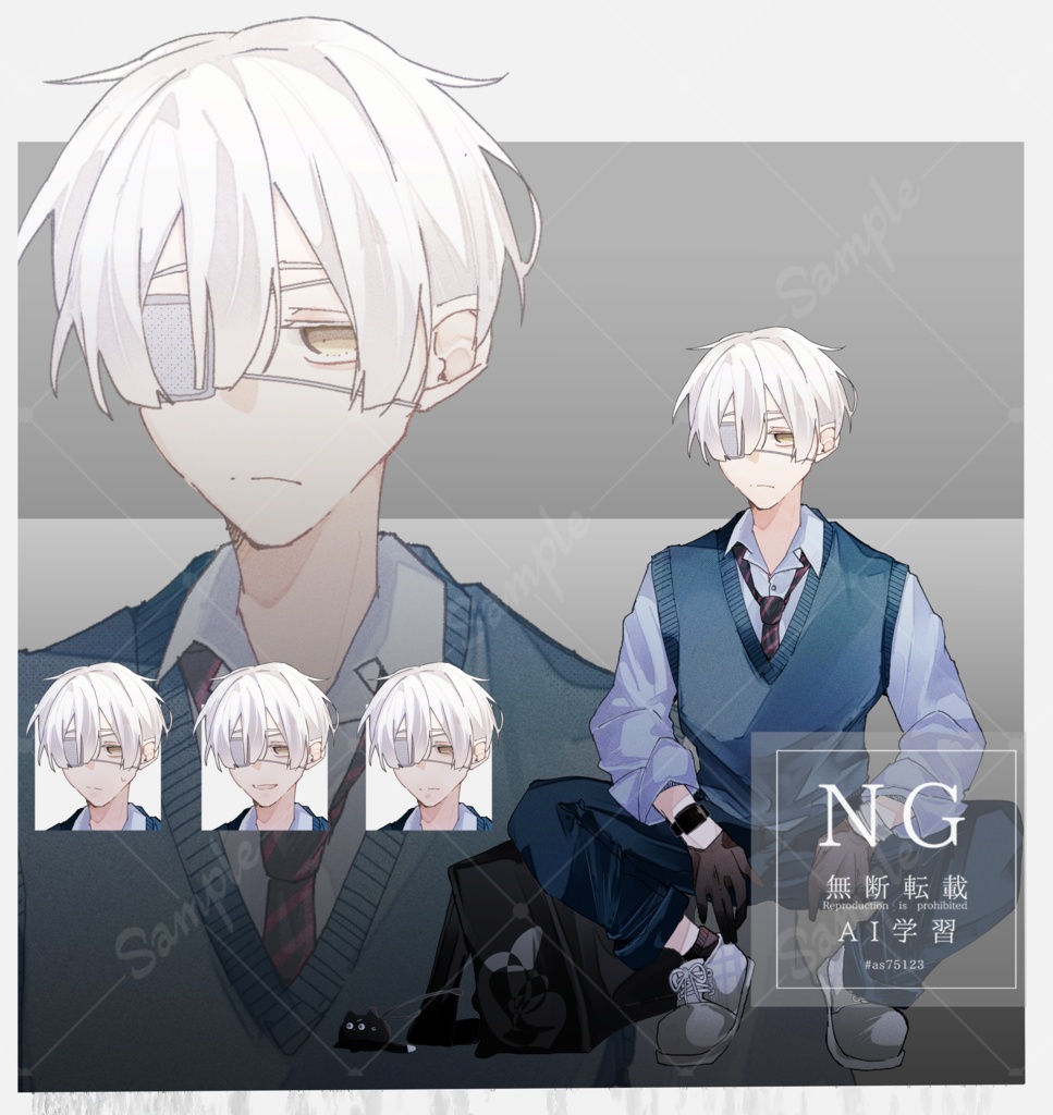 【TRPG有料立ち絵_全身+差分3種】白髪男性_高校生