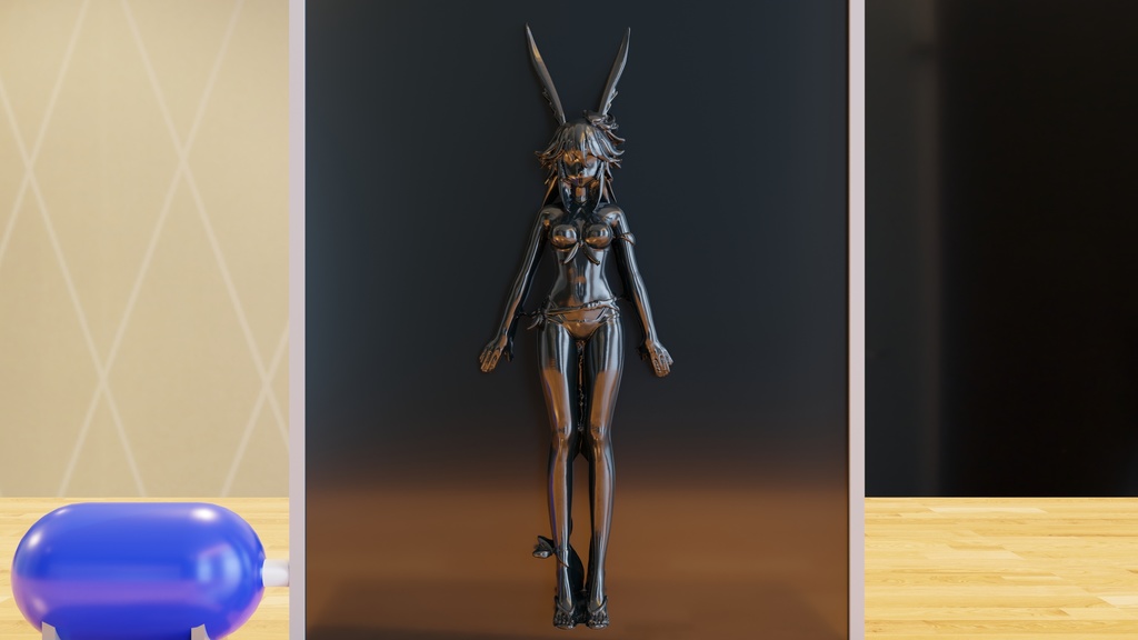 Yae Sakura encased in black and blue and silver latex