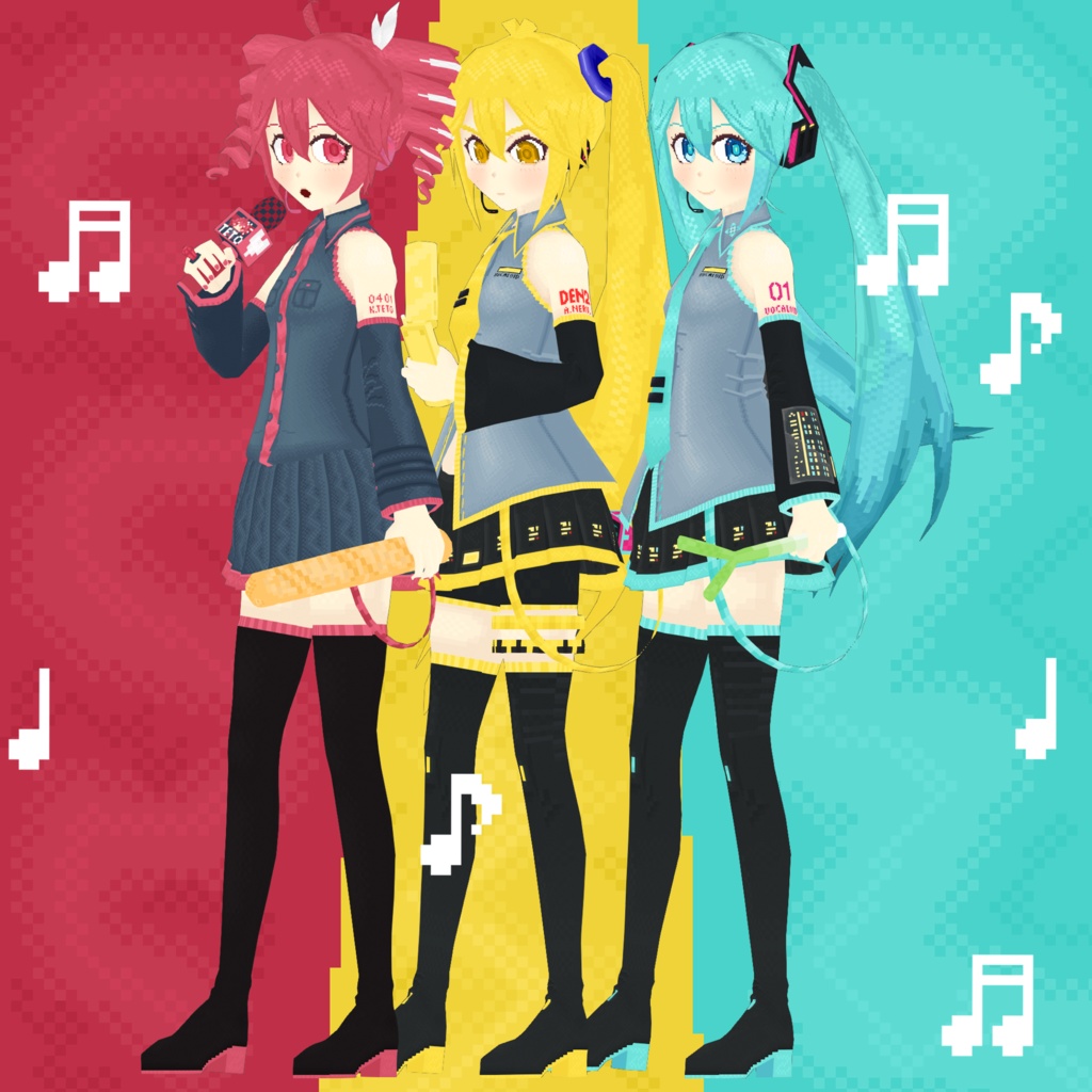 PS1 「ミク」「テト」「ネル」 Miku, Teto, Neru / 3D モデル