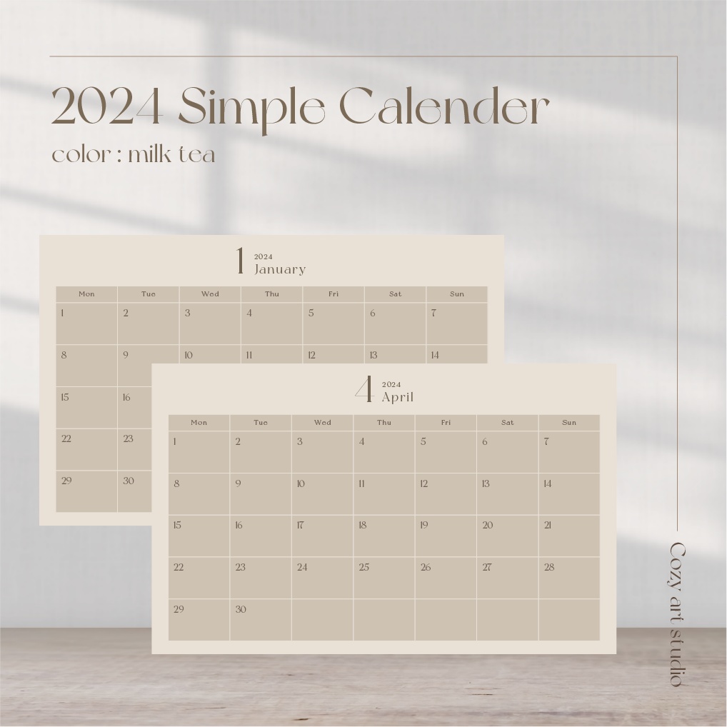 2024年カレンダー（月曜日始まり）12ページセット(milk tea)