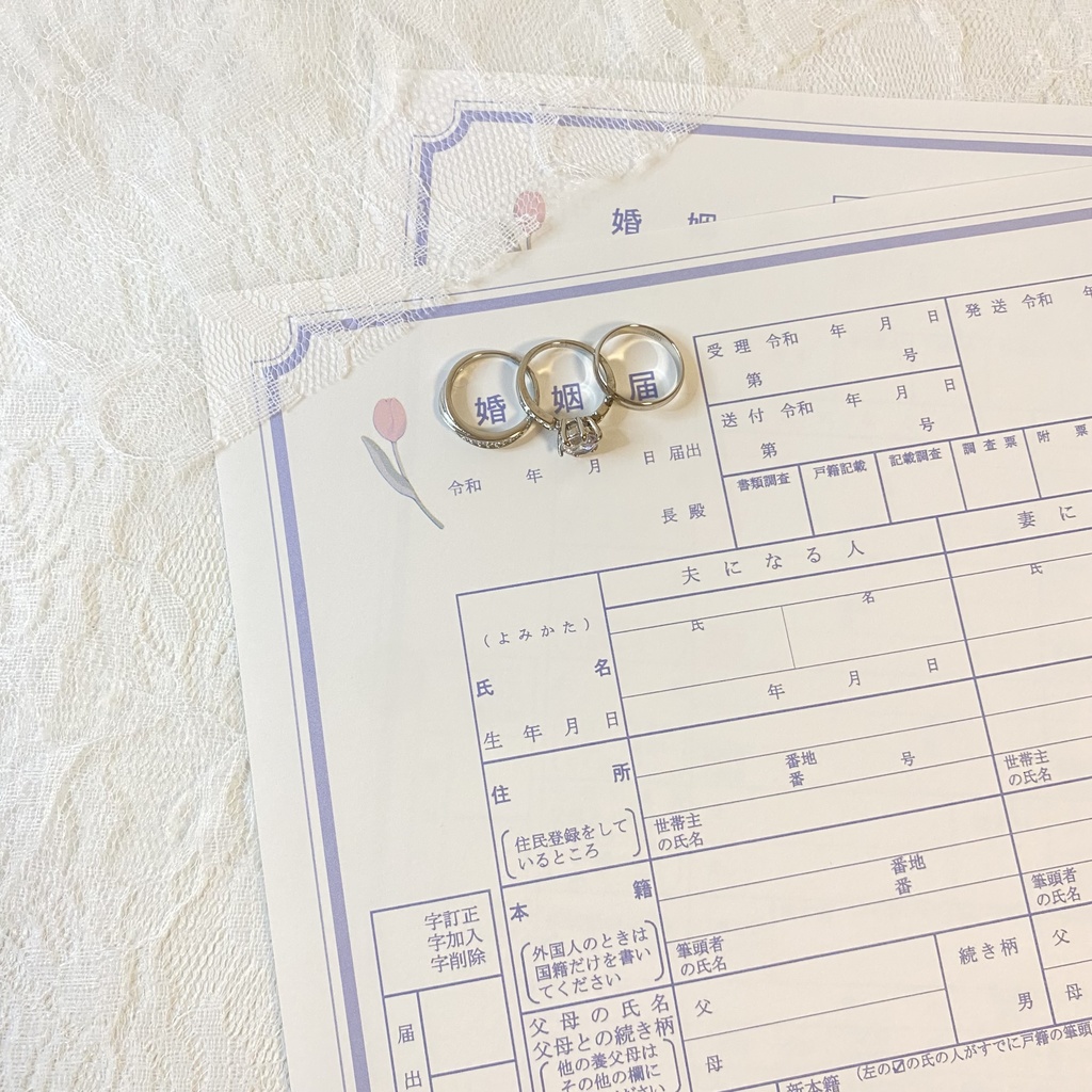 オリジナル婚姻届 | fairy turip (パープル) | 厚めの上質紙2枚セット