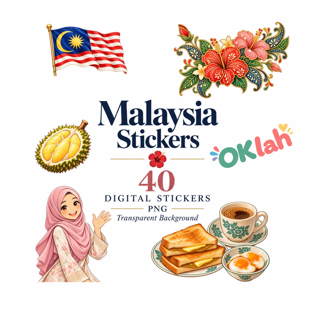 マレーシア デジタルステッカー 40枚セット｜Malaysia PNG Digital Stickers