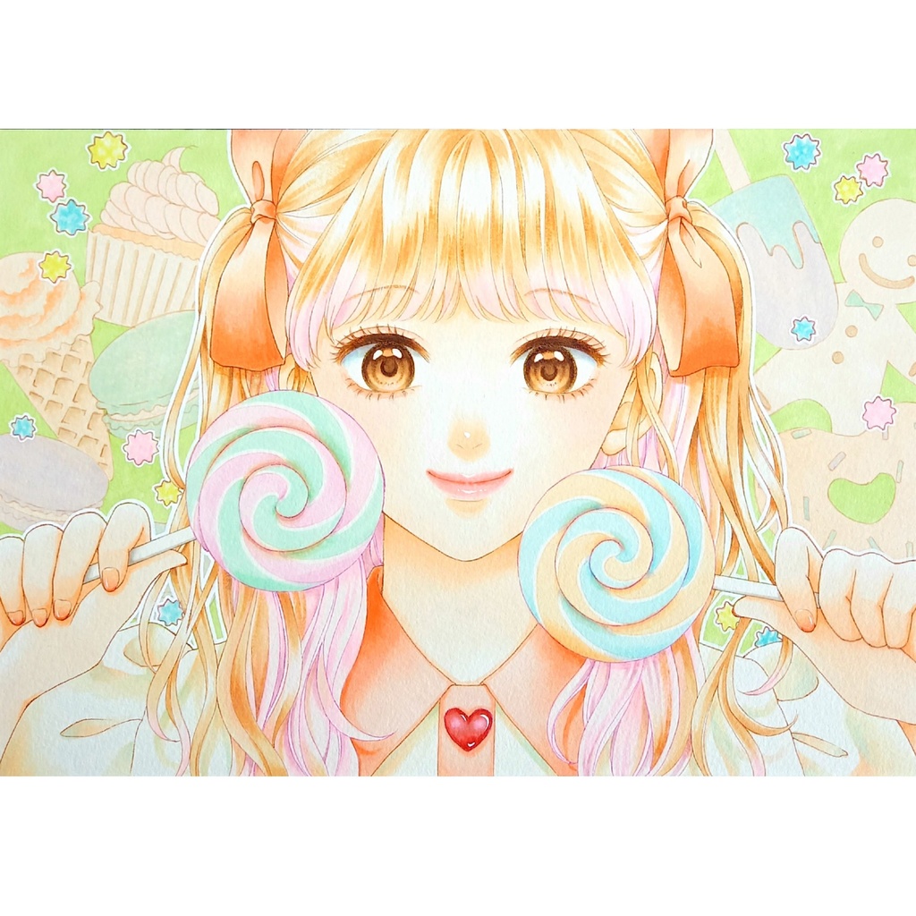 A5原画 手描きイラスト Candy Girl Julie A Booth