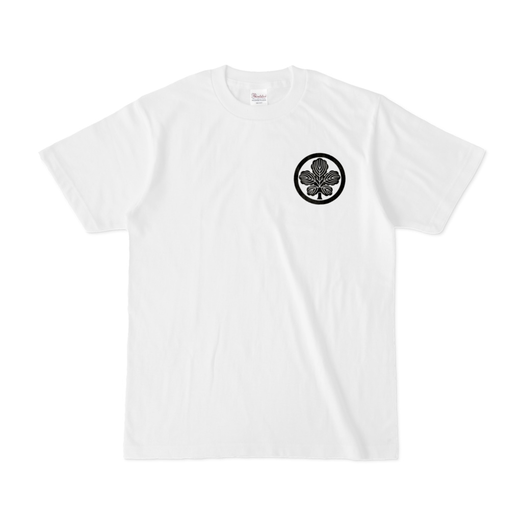 家紋Tシャツ 白 「丸に立ち梶の葉」