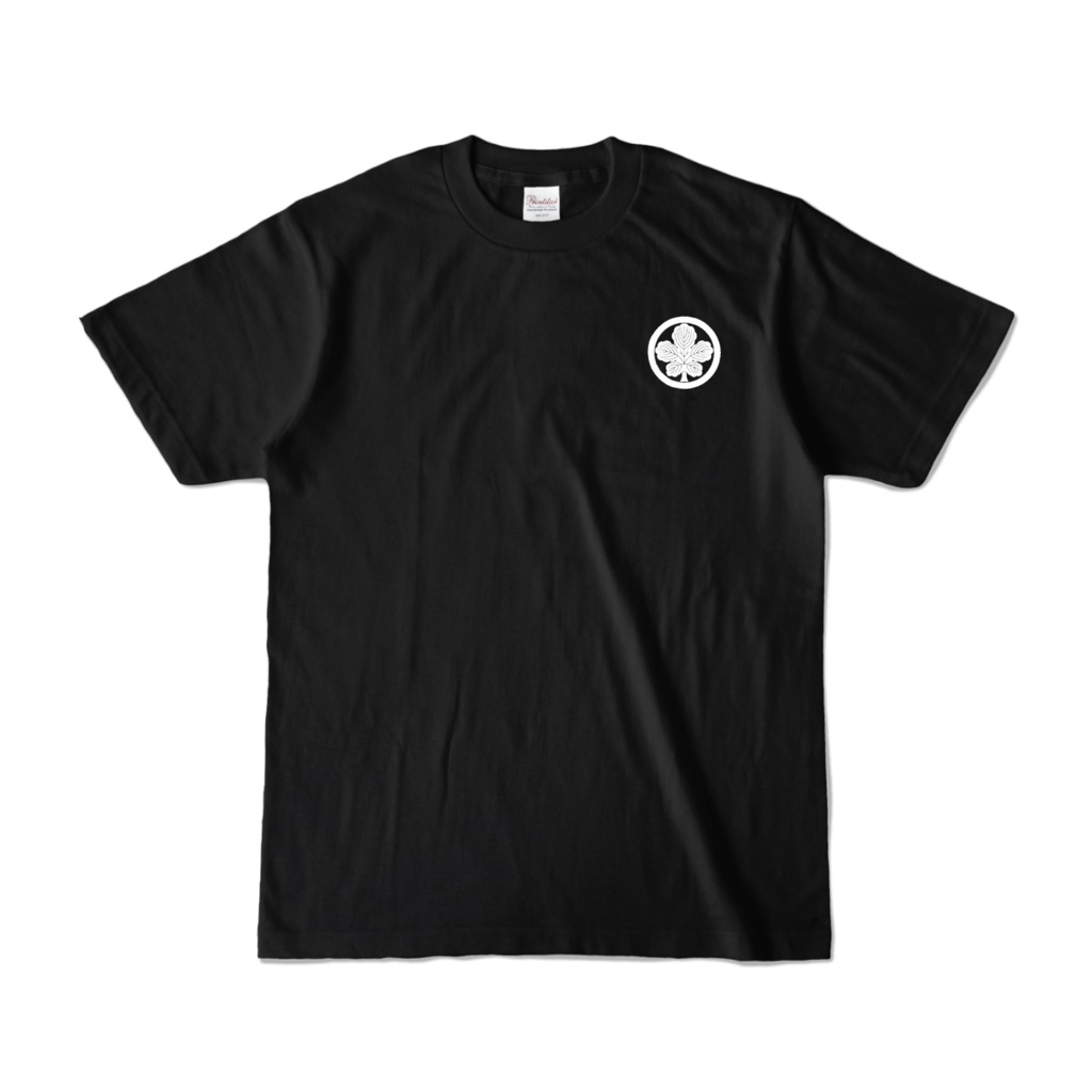 家紋Tシャツ 黒 「丸に立ち梶の葉」