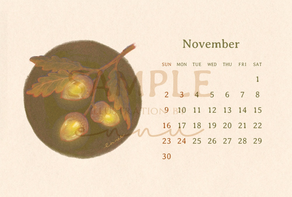 2025年11月カレンダー 印刷用+スマホ壁紙