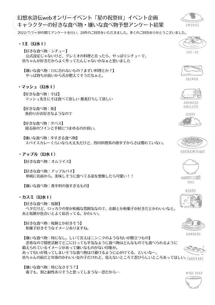 星の祝祭IIIイベント企画アンケート回答結果