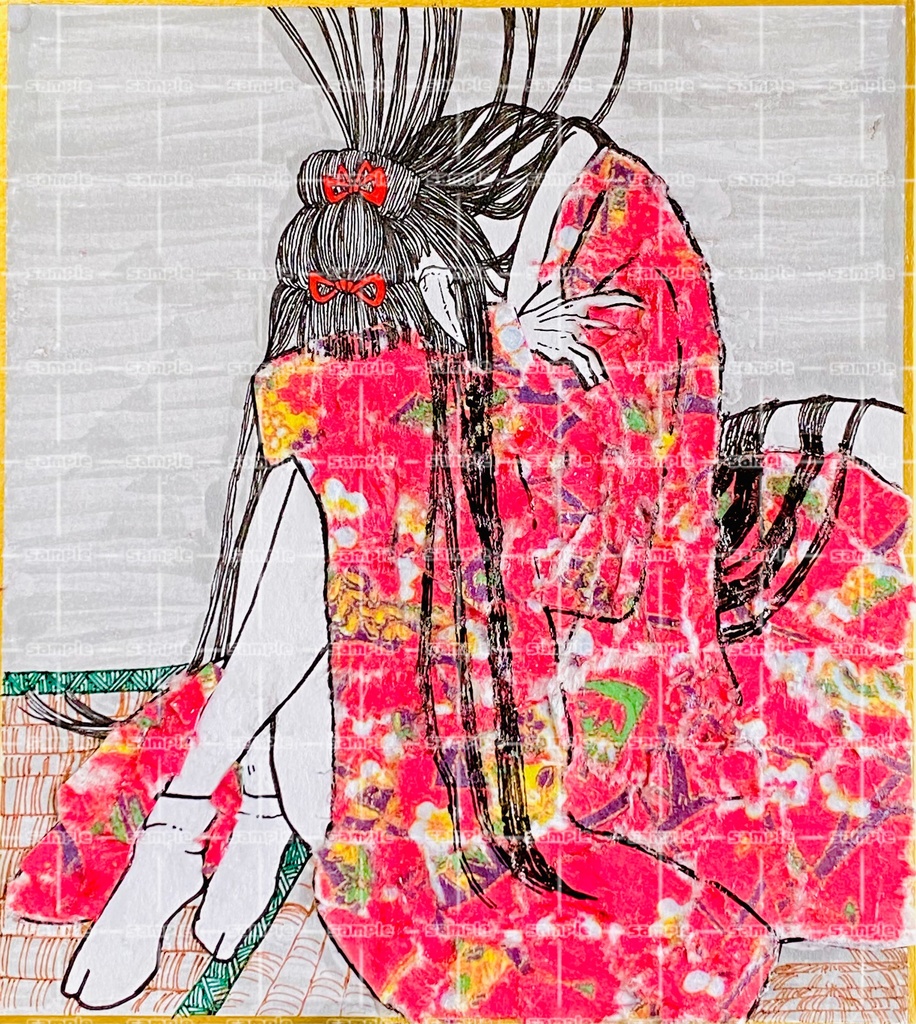 花魁 舞妓 和風 着物 自作 イラスト オリジナル アクリル 絵画 絵の具