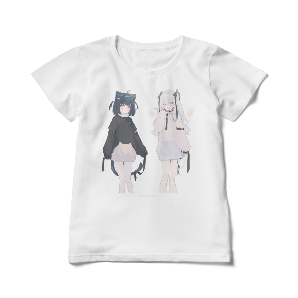 黒猫&天使ちゃん レディースTシャツ