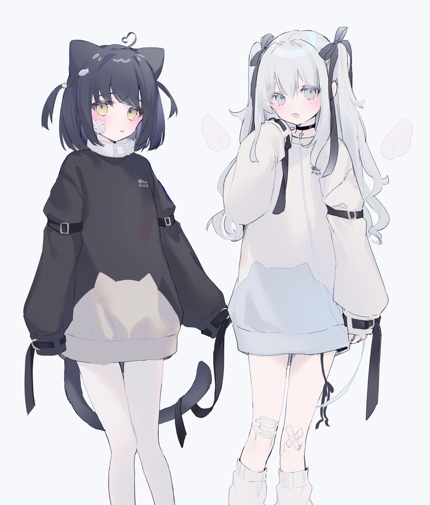 黒猫&天使ちゃん レディースTシャツ