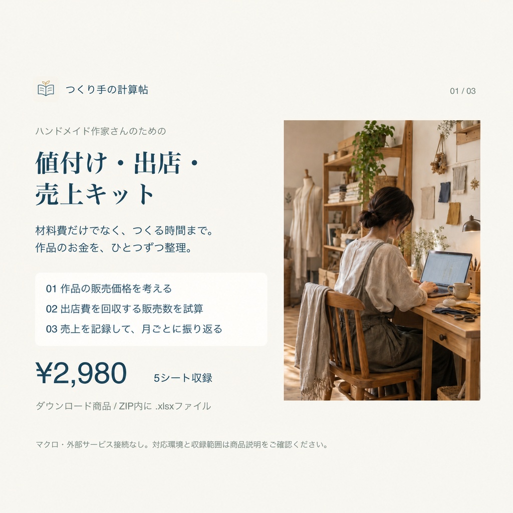 ハンドメイドの値付け・出店・売上キット|つくり手の計算帖