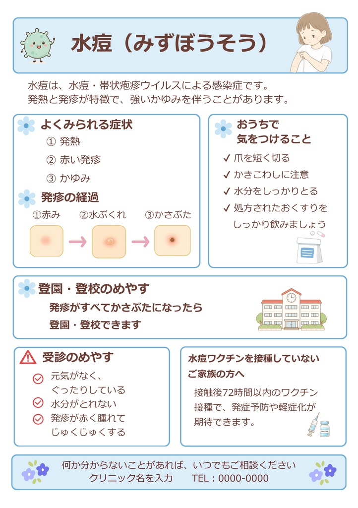 【小児科向け】水痘(みずぼうそう)説明資料|Canva編集版+PDF