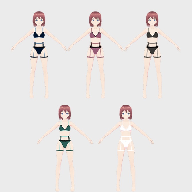 【VRoid用衣装】下着セット2、カラーバリエーション5種セット