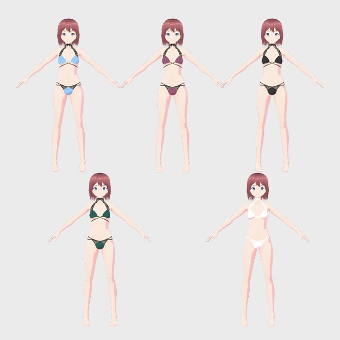 【VRoid用衣装】下着セット1、カラーバリエーション5種セット