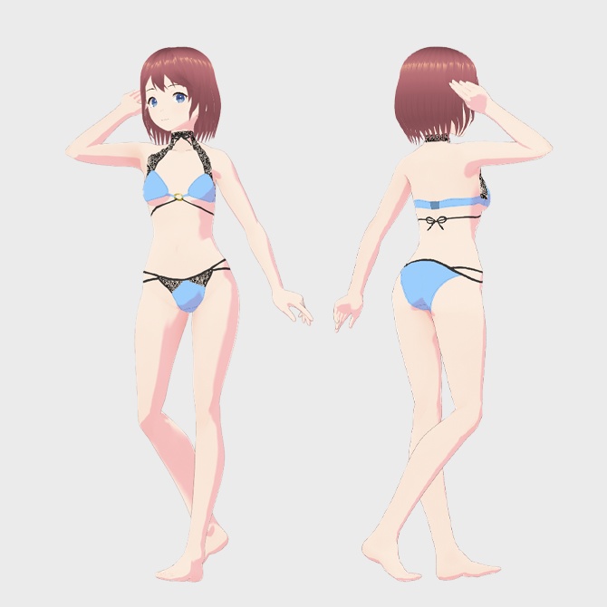【VRoid用衣装】下着セット1、ブルー単品
