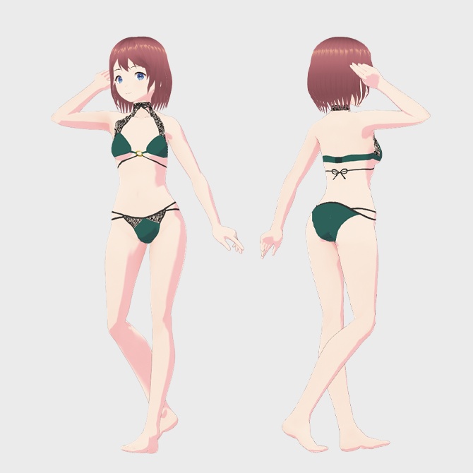 【VRoid用衣装】下着セット1、グリーン単品