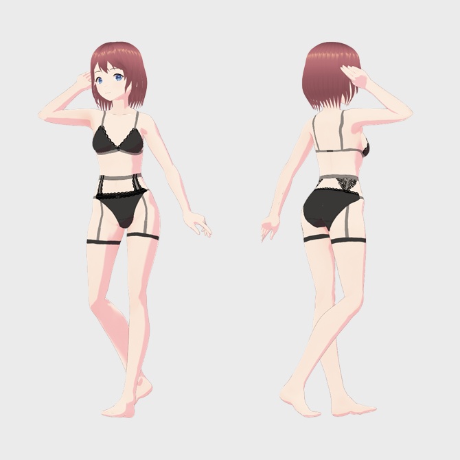 【VRoid用衣装】下着セット2、ブラック単品